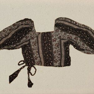 American Eagle Paisley Crop Tie Puff Sleeve Shirt - Size M